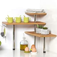 Bakaji - Estantería esquinera para Cocina- 3 estantes de Madera de bambú- Estructura de Acero- Mueble esquinero con…